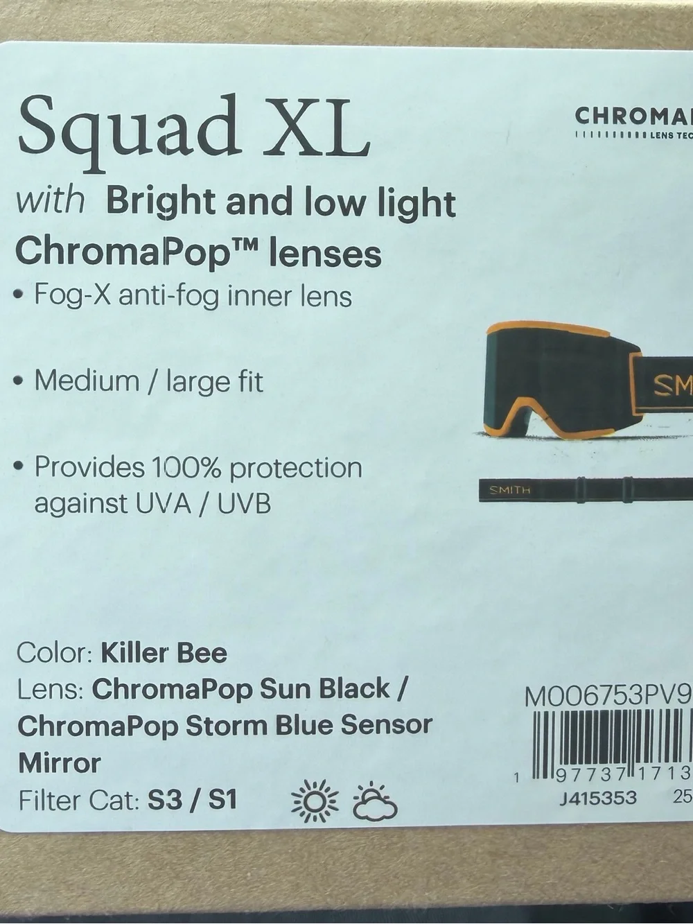 SMITH Squad XL - Goggles - Killer Bee W/ ChromaPop Sun Black and Storm Blue Lens